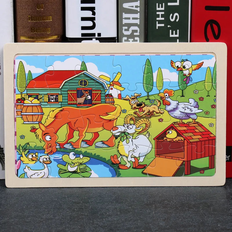 24-Piece Wooden Jigsaw Puzzles - Kids Cartoon Animal Designs