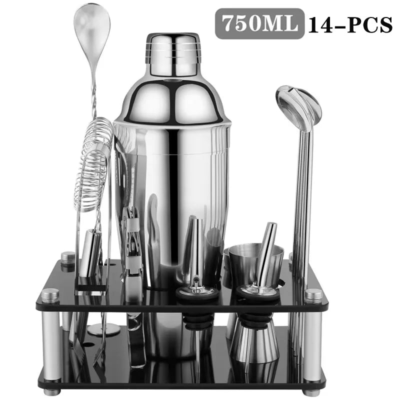 25pc Boston Cocktail Shaker Set | Professional Bartender Kit & Stand