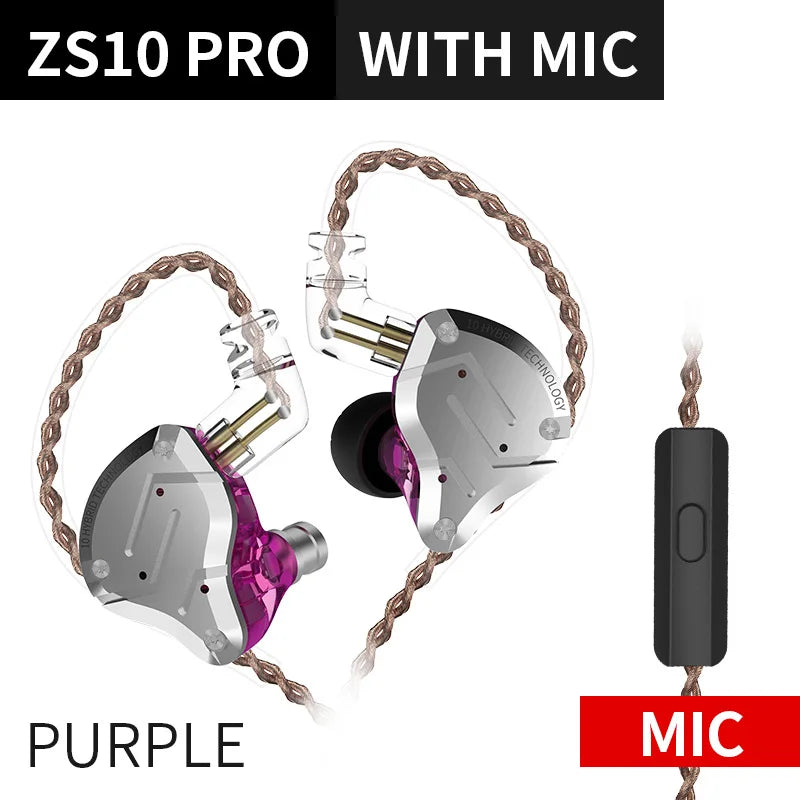 KZ ZS10 Pro 4BA+1DD Hybrid Metal Earphones | 10-Driver HIFI Bass IEM