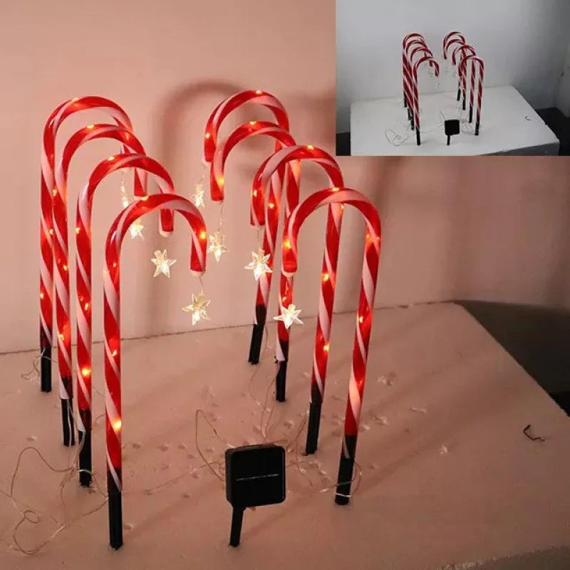 5-Piece Solar Christmas Candy Cane Lights - Pathway Decor