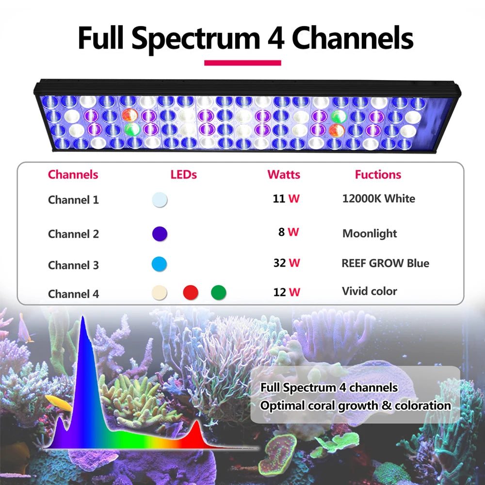 S54 Dimmable Marine Aquarium LED Light | Full Spectrum Saltwater Lamp