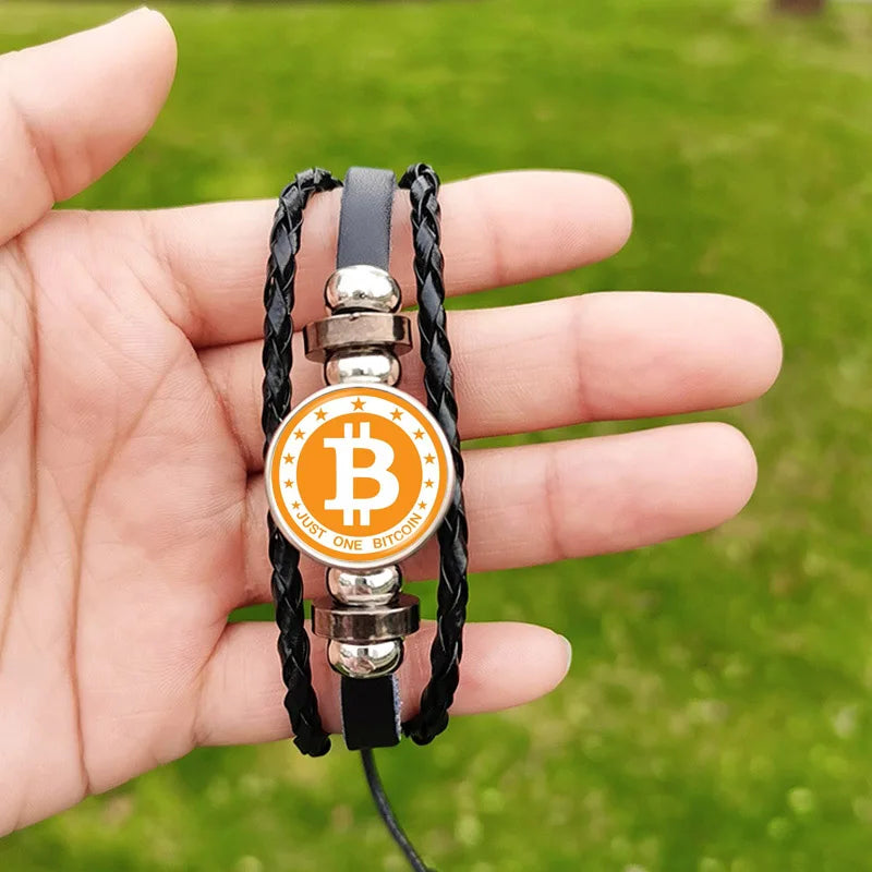 Bitcoin Leather Bracelet - Braided Multilayer Crypto Jewelry