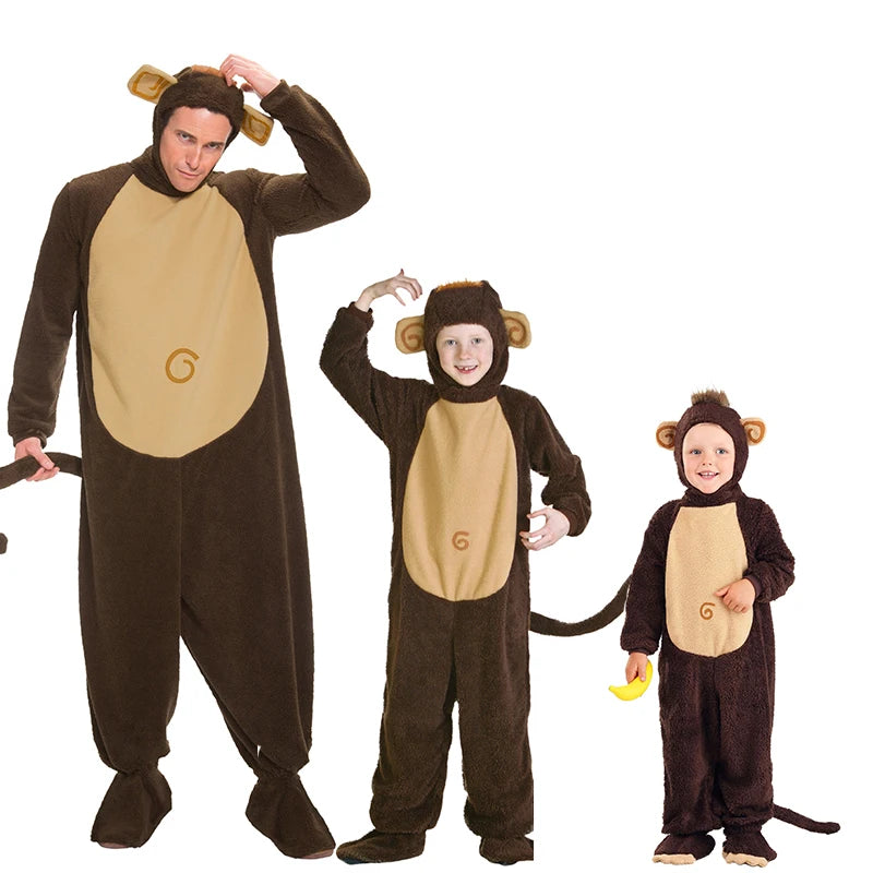 Matching Family Monkey Costumes | Adult & Kids Animal Onesie Jumpsuit