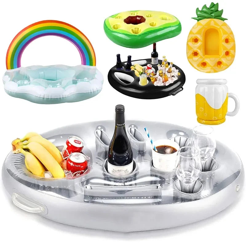 Inflatable Pool Drink Holder | Floating Ice Bucket Tray & Cup Cooler