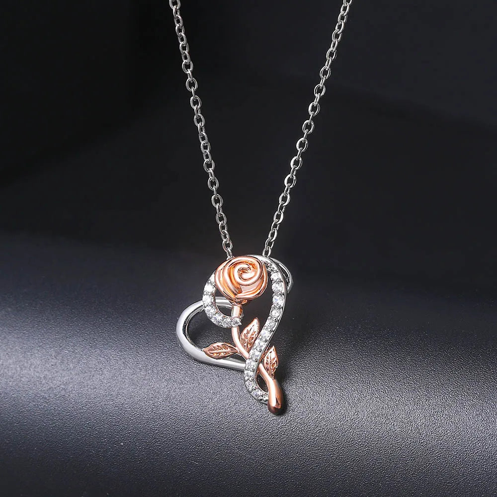 Rose Gold Heart Pendant Necklace | Elegant Cubic Zirconia Jewellery