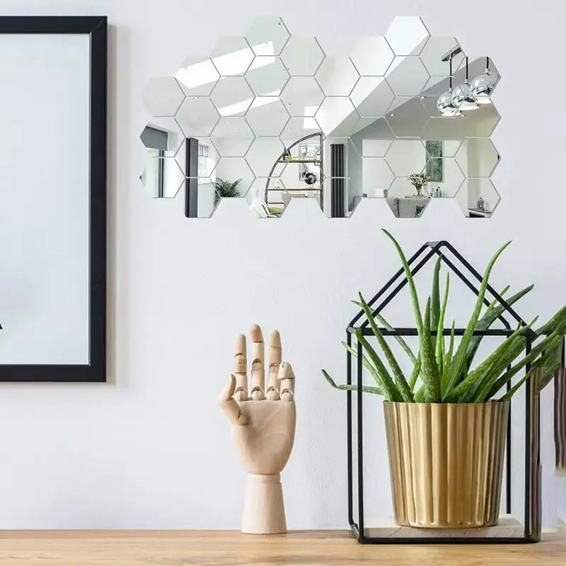 45-Piece Hexagon Mirror Wall Stickers - DIY Decorative Art Tiles