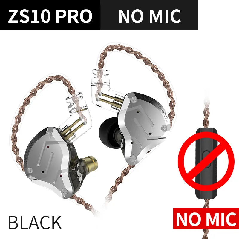 KZ ZS10 Pro 4BA+1DD Hybrid Metal Earphones | 10-Driver HIFI Bass IEM