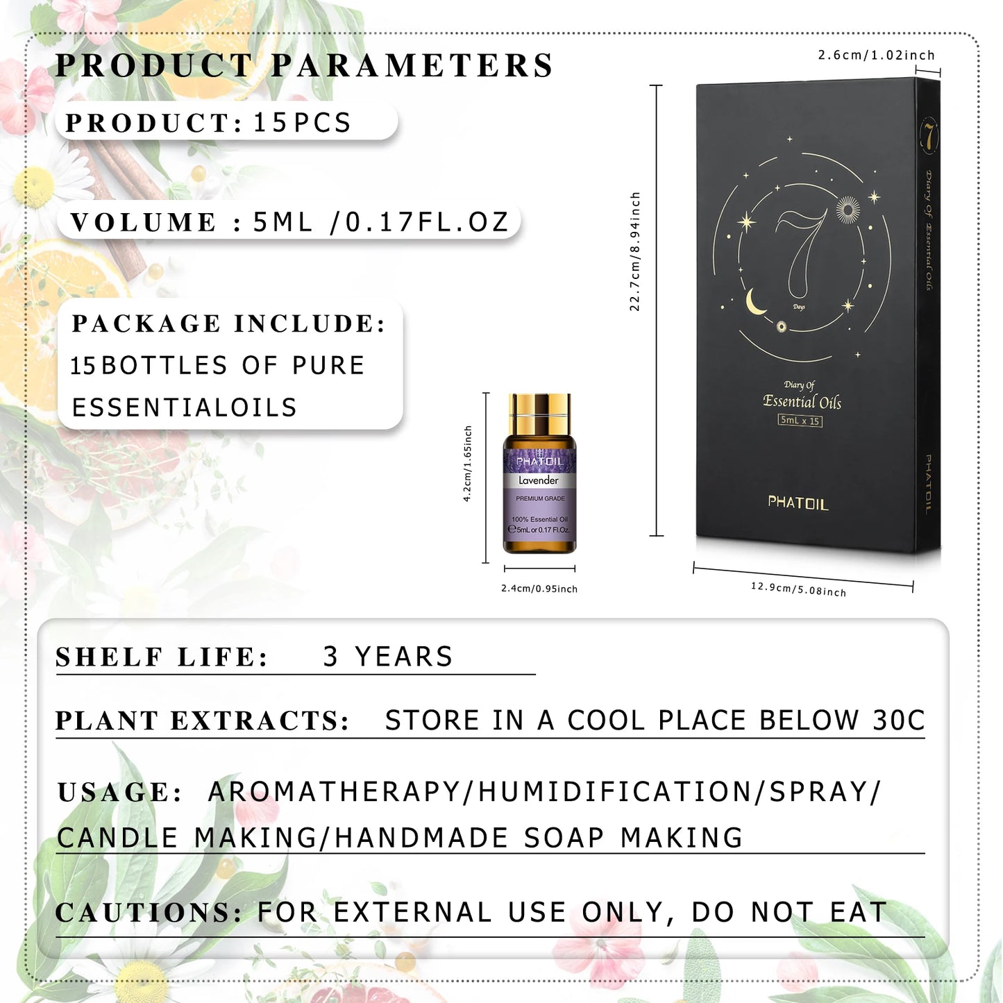 15pc Essential Oils Gift Set | 5ml Aroma Oils for Diffuser & Candles