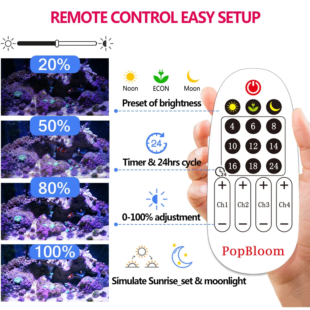 S54 Dimmable Marine Aquarium LED Light | Full Spectrum Saltwater Lamp