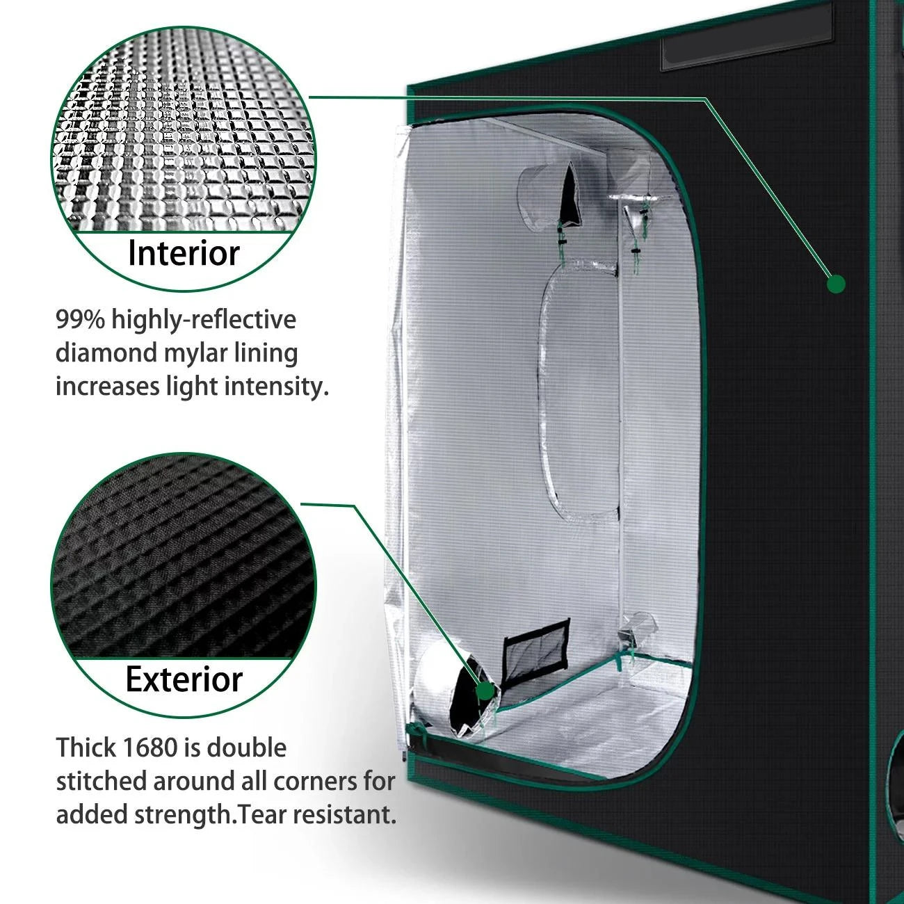 150x150x200cm Grow Tent | Stealth Hydroponic Room - 600D Mylar Fabric