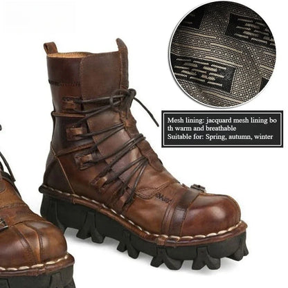 Mens Cowhide Leather Motorcycle Boots - Gothic Skull Boots