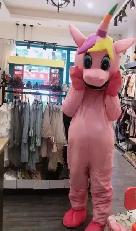 Pink Unicorn Mascot Costume | Adult Walking Cartoon Character Outfit