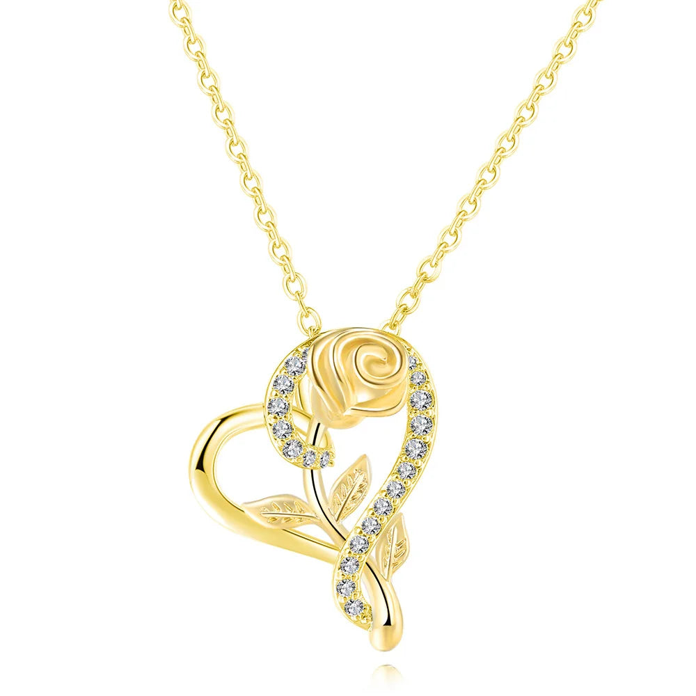 Rose Gold Heart Pendant Necklace | Elegant Cubic Zirconia Jewellery