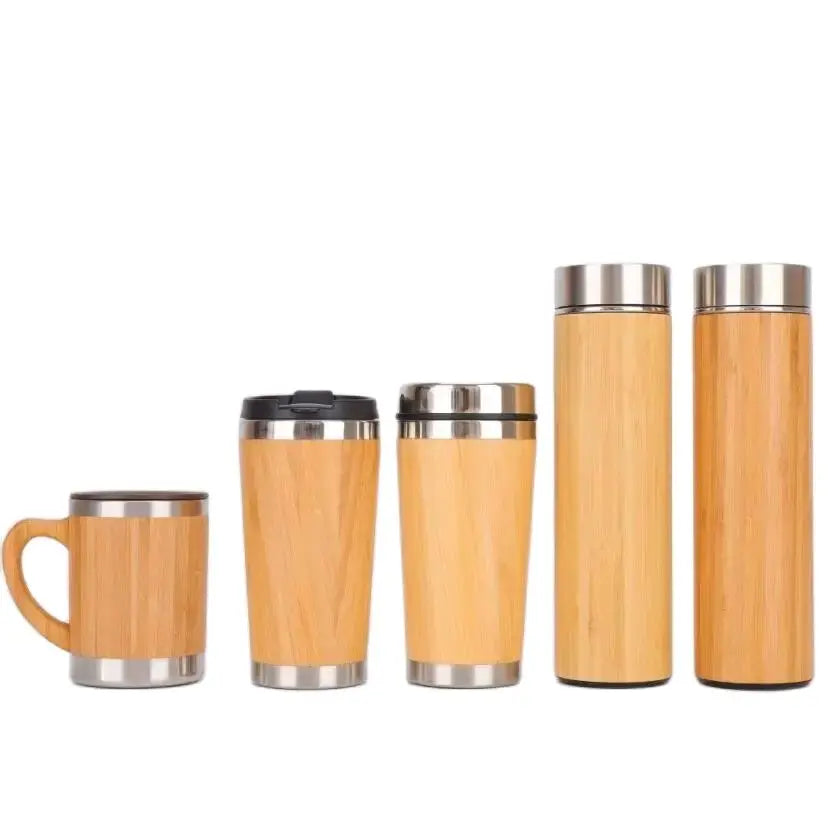 Bamboo Tea Thermos | 500ml Steel Double Wall Vacuum Flask Infuser ID