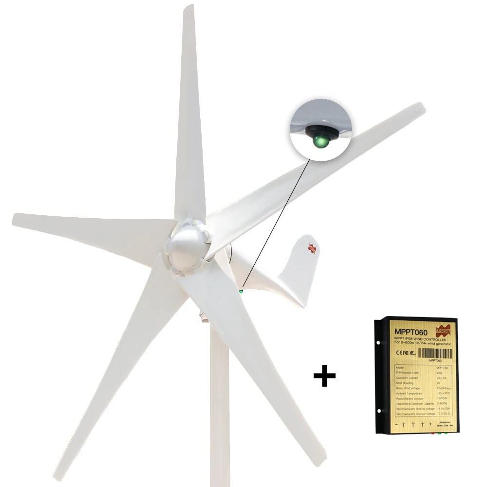 400W Wind Turbine Generator - 12V 24V 6-Blade with MPPT
