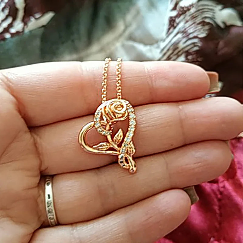Rose Gold Heart Pendant Necklace | Elegant Cubic Zirconia Jewellery