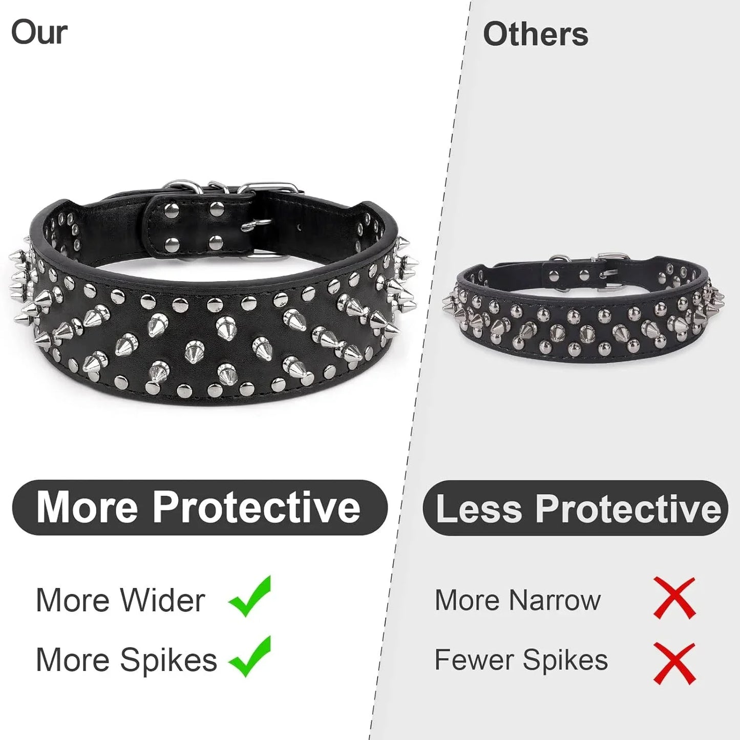 Wide Spiked Skull Dog Collar | Studded Leather Bully Collar for Large