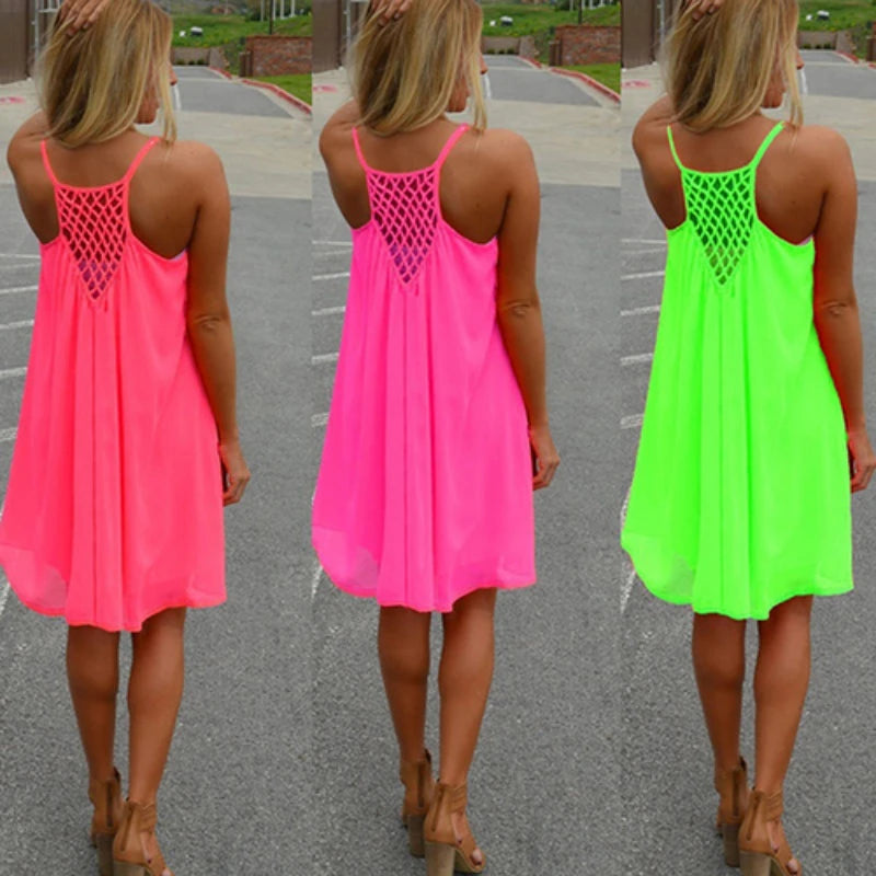 Sexy Womens Mini Summer Dress | Sleeveless Backless Beach Party Robe