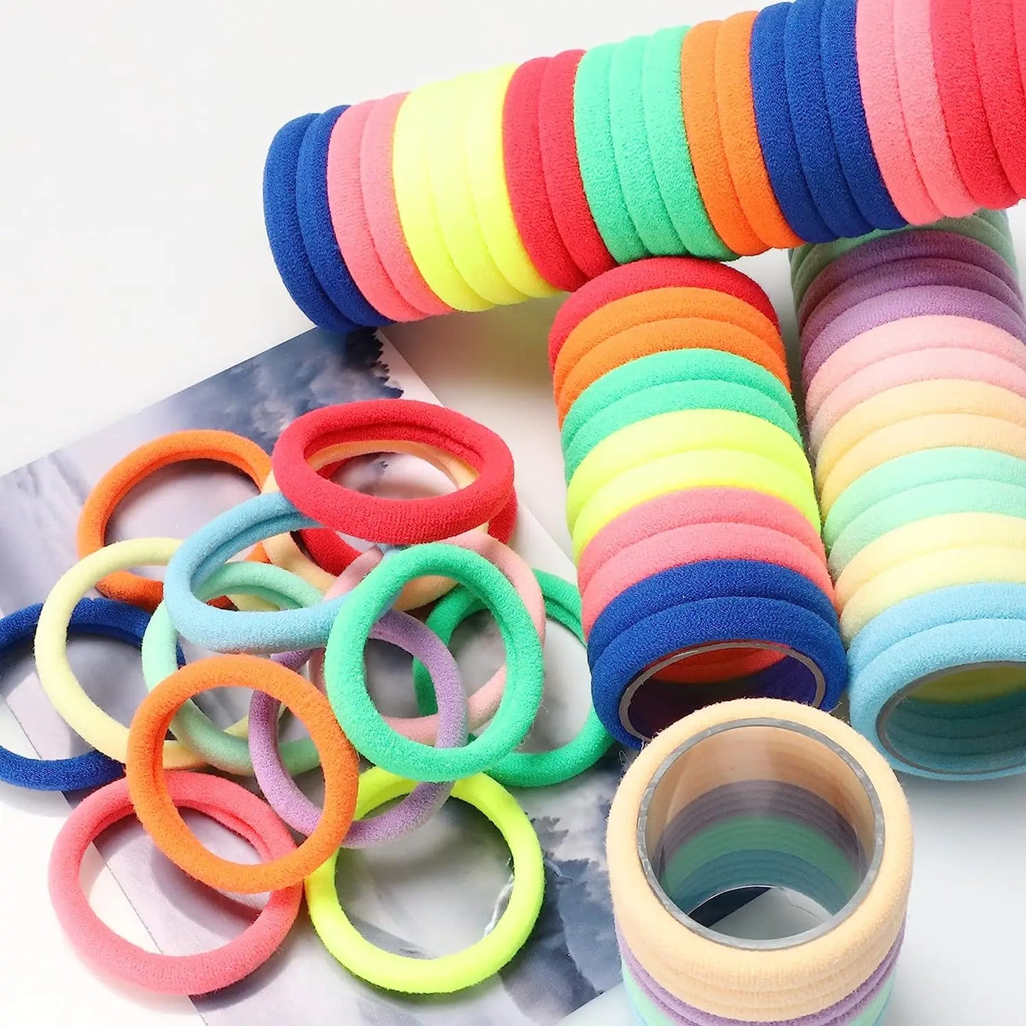 Thick Colourful Nylon Elastic Hair Ties | Kids Seamless Scrunchie Set
