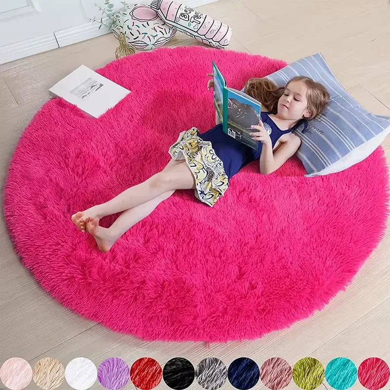 Soft Shaggy Round Rug - Fluffy White Circular Non-Slip Rug