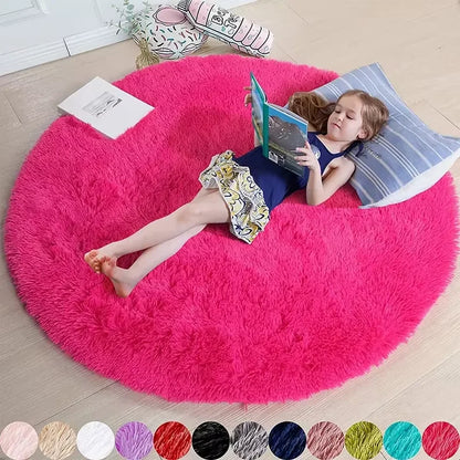 Soft Shaggy Round Rug - Fluffy White Circular Non-Slip Rug