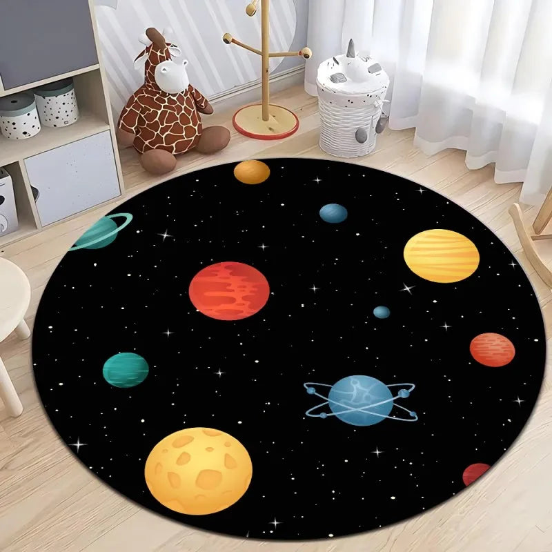Buy Outer Space Planet Round Rug | Kids Bedroom Non-Slip Swivel Chair ...