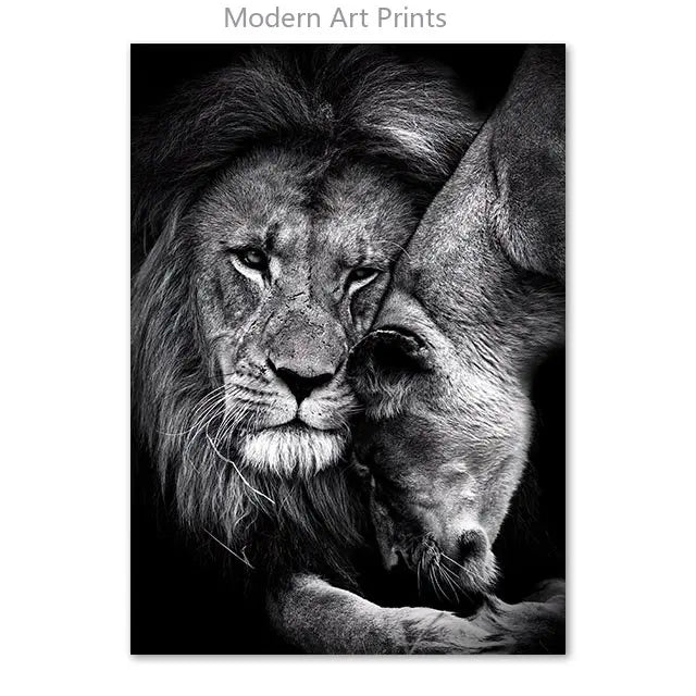 Black & White Lion Canvas Painting | Modern Animal Wall Art Mural Print