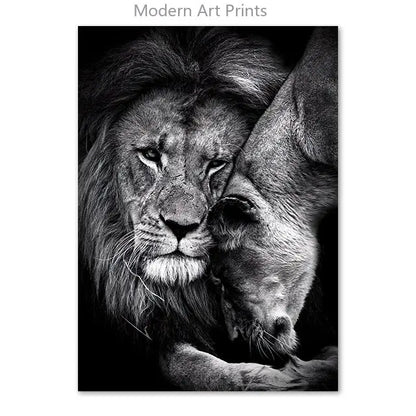 Black & White Lion Canvas Painting | Modern Animal Wall Art Mural Print