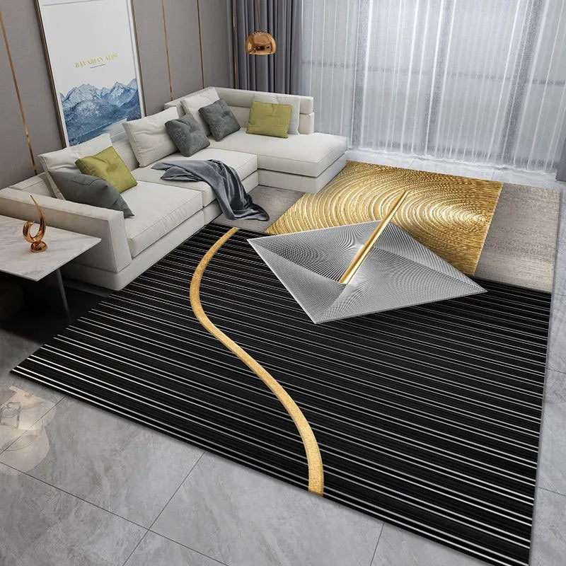 Emerald Green & Gold Rug | Modern Luxury Minimalist Area Carpet