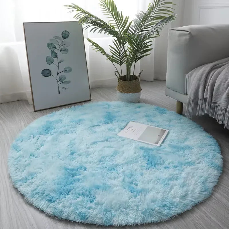 Soft Shaggy Round Rug - Fluffy White Circular Non-Slip Rug