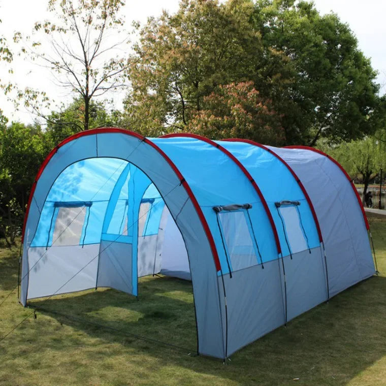 10-Person Family Tunnel Camping Tent - Waterproof Canvas