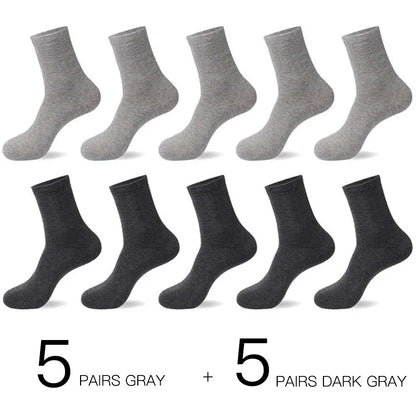 10-Pack Men’s Breathable Cotton Business Socks - Black 6-12