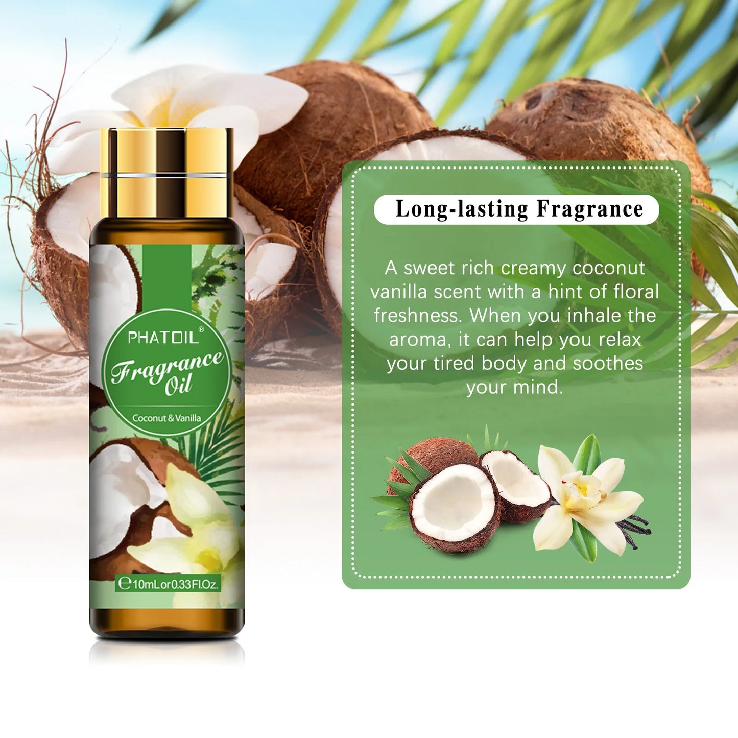 10ml Fragrance Oil with Glass Dropper - Coconut & Vanilla Aroma