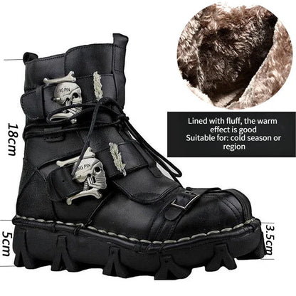 Mens Cowhide Leather Motorcycle Boots - Gothic Skull Boots