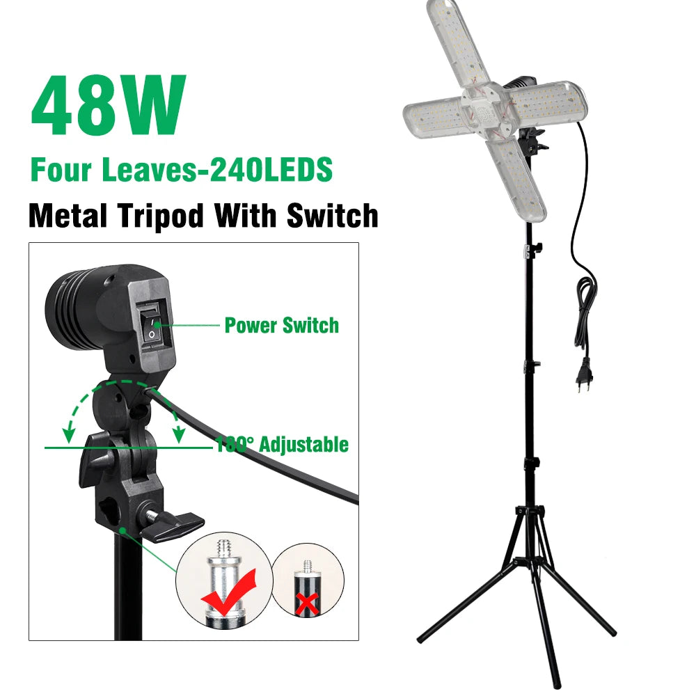Full Spectrum LED Growth Lamp | 48W Greenhouse Plant Light & Bracket