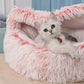 Calming Cat Bed Cave | Warm Plush Hooded Doughnut Nest & Pet Mattress