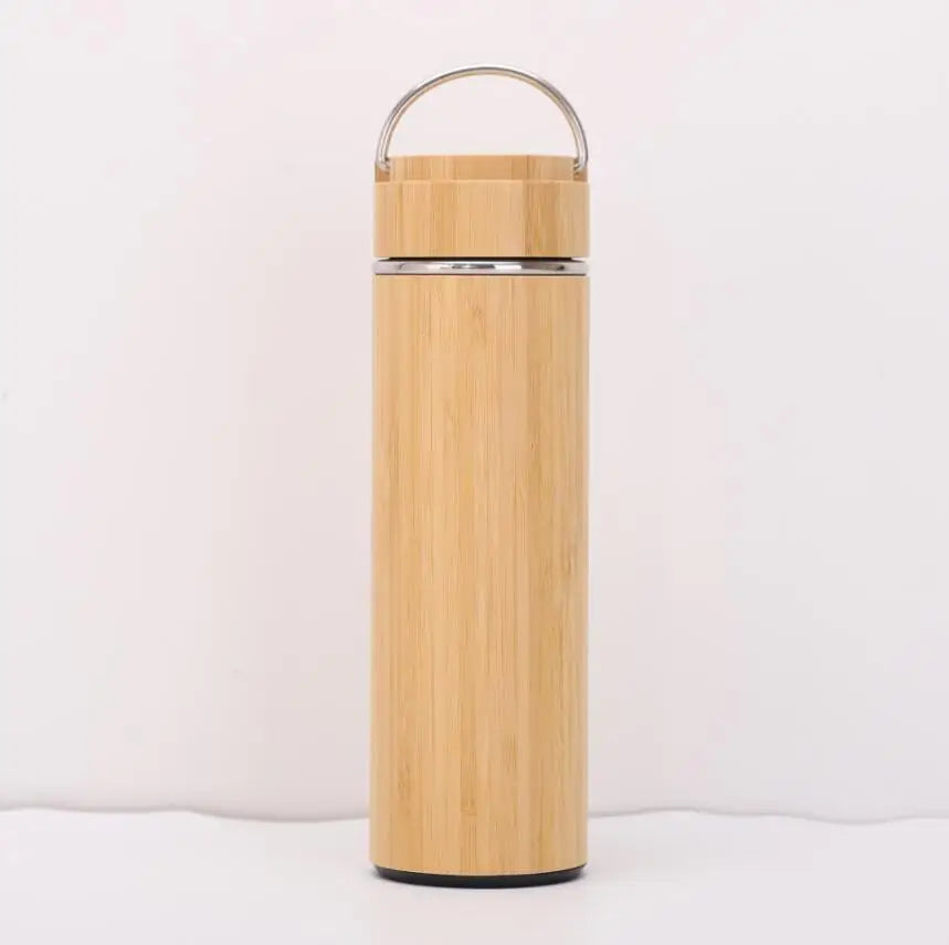 Bamboo Tea Thermos | 500ml Steel Double Wall Vacuum Flask Infuser ID