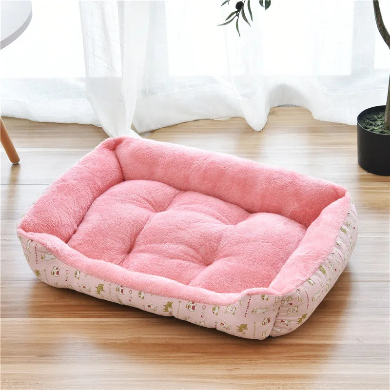 Large Dog Bed Warm Square Nest | Plush Pet Kennel Puppy Basket Cushion