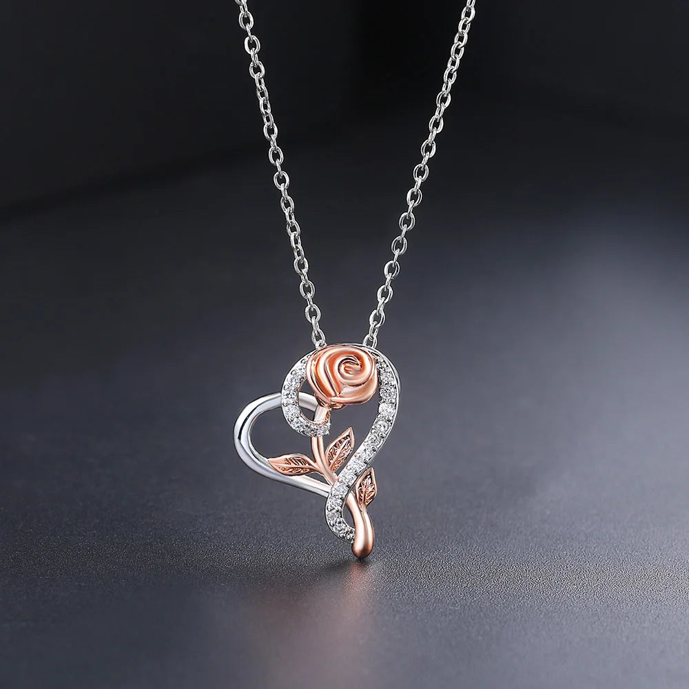 Rose Gold Heart Pendant Necklace | Elegant Cubic Zirconia Jewellery