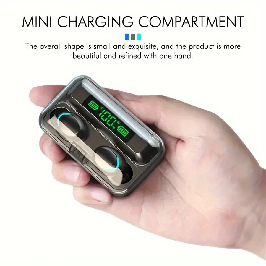 F9 Wireless Headphones | Large Battery Charging Case & LED Display ID
