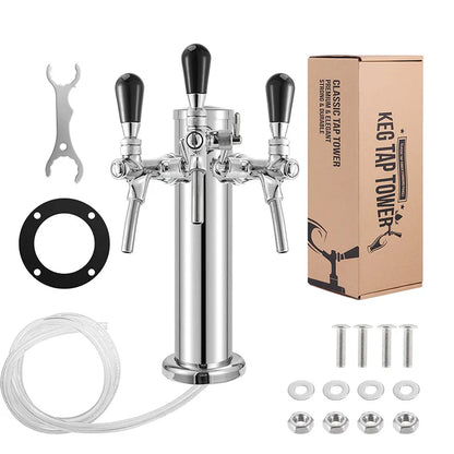 3 Faucet Beer Tower | Triple Tap Kegerator Dispenser Chrome Column ID
