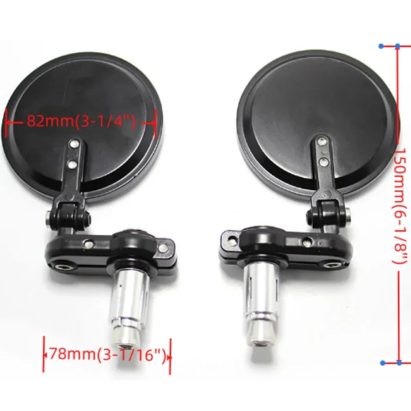 Universal 22mm Round Bar End Mirrors - Foldable Black Aluminum