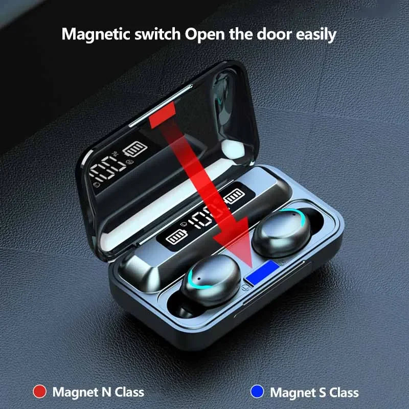 F9 Wireless Headphones | Large Battery Charging Case & LED Display ID