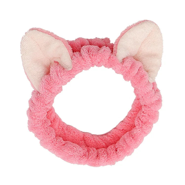 Rabbit Ear Face Wash Headband - Soft Elastic Makeup Hairband