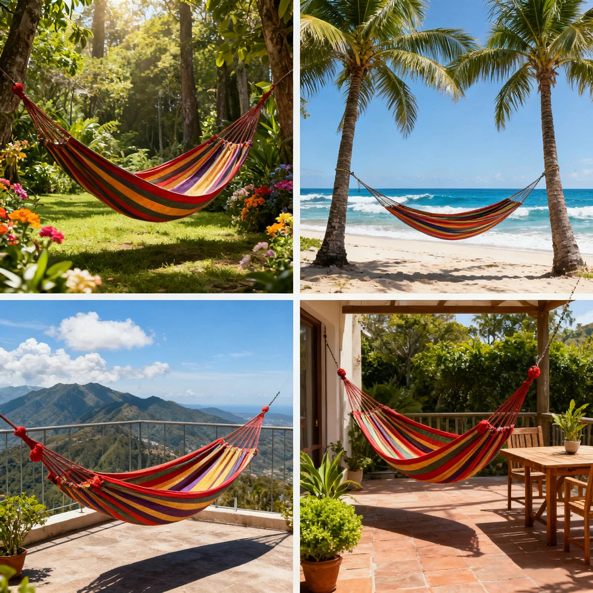 Double Hammock 2 Person Canvas Cotton | Outdoor Garden Tree Bed Set