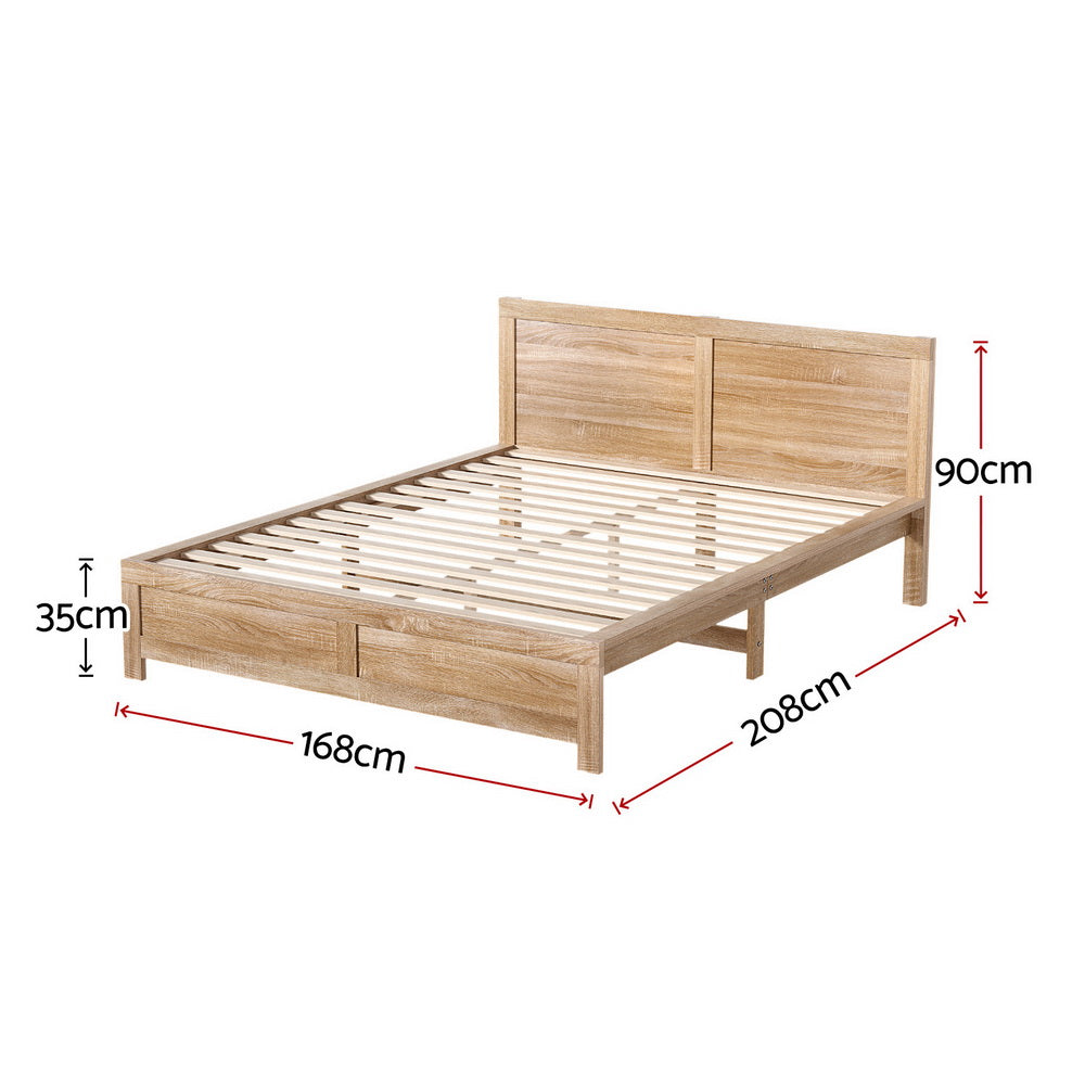 Queen Bed Frame | Wooden Acacia Bed Base Oatmeal | Heavy Duty 300kg