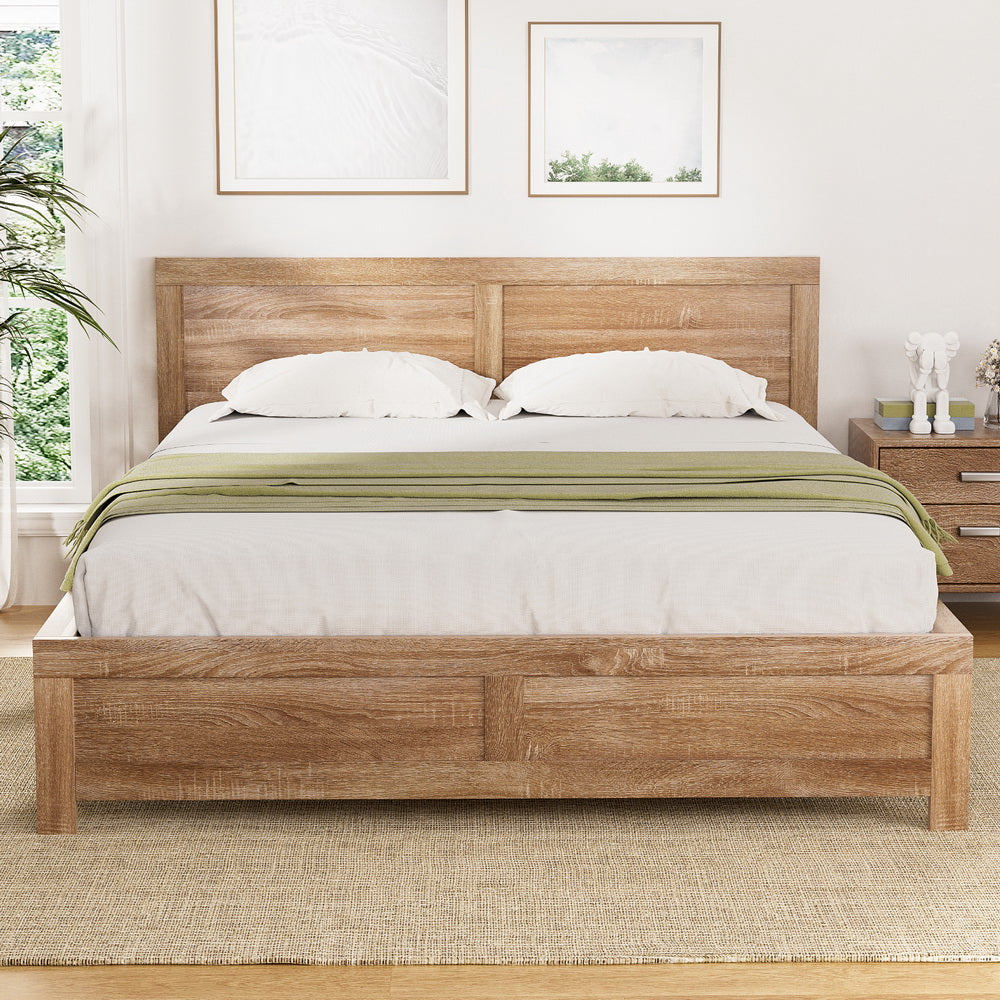 Queen Bed Frame | Wooden Acacia Bed Base Oatmeal | Heavy Duty 300kg