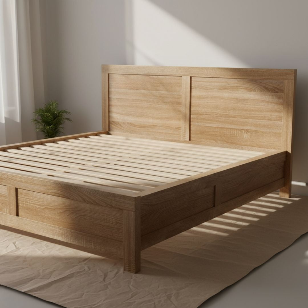 Queen Bed Frame | Wooden Acacia Bed Base Oatmeal | Heavy Duty 300kg