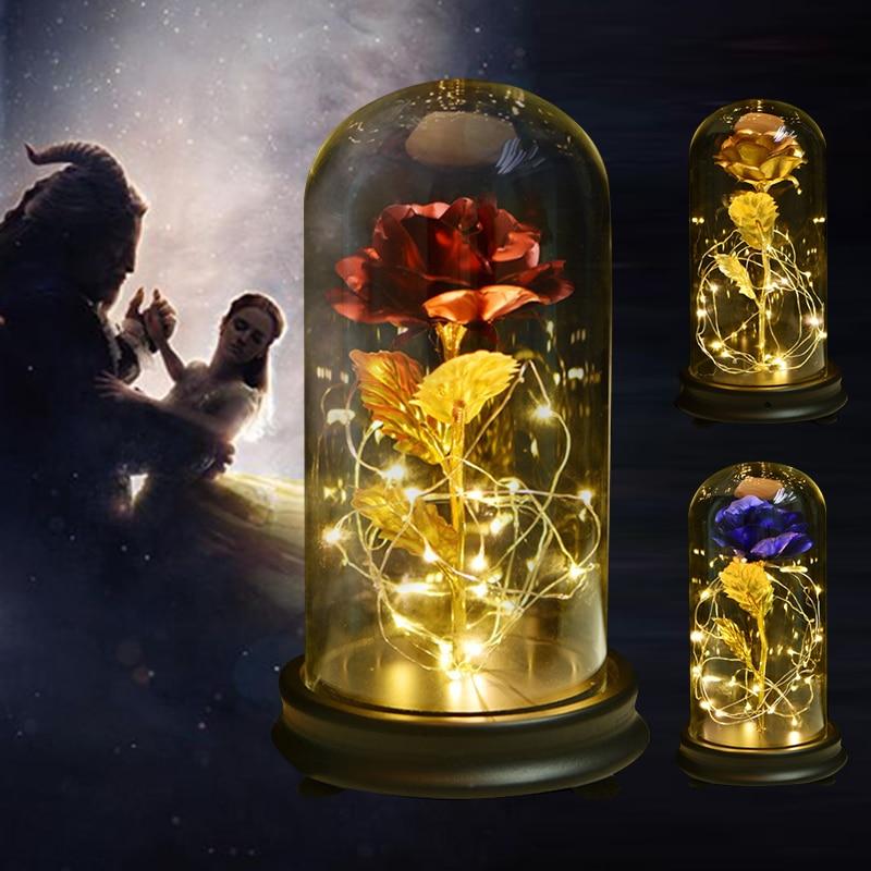 24k Gold Dipped Rose in Glass Dome with LED Lighting - 12 Styles - Buy Confidently with Smart Sales Australia