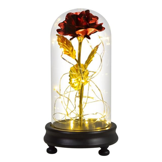 24k Gold Dipped Rose in Glass Dome with LED Lighting - 12 Styles - Buy Confidently with Smart Sales Australia